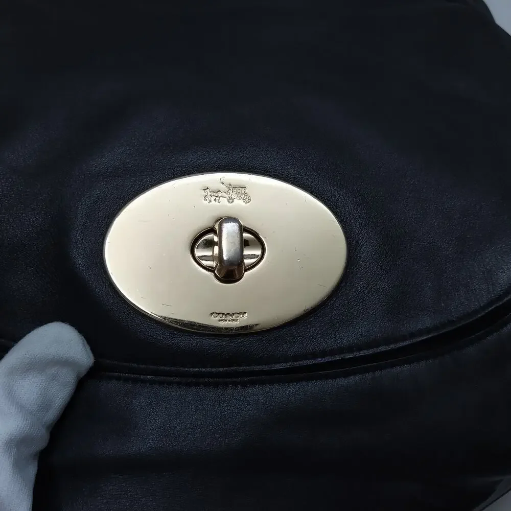Coach Whiplash Circle Black Smooth Leather Turnlock Hobo Shoulder Bag